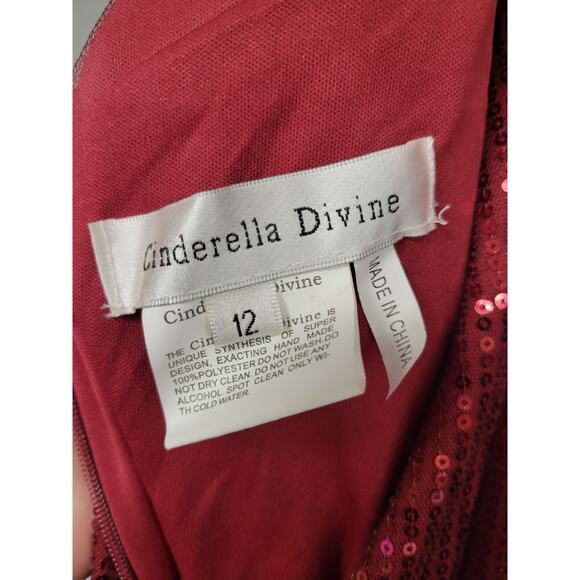 Cinderella Divine Maroon Burgundy Sequins Formal Dance Homecoming Dress Size 12 - Picture 6 of 7